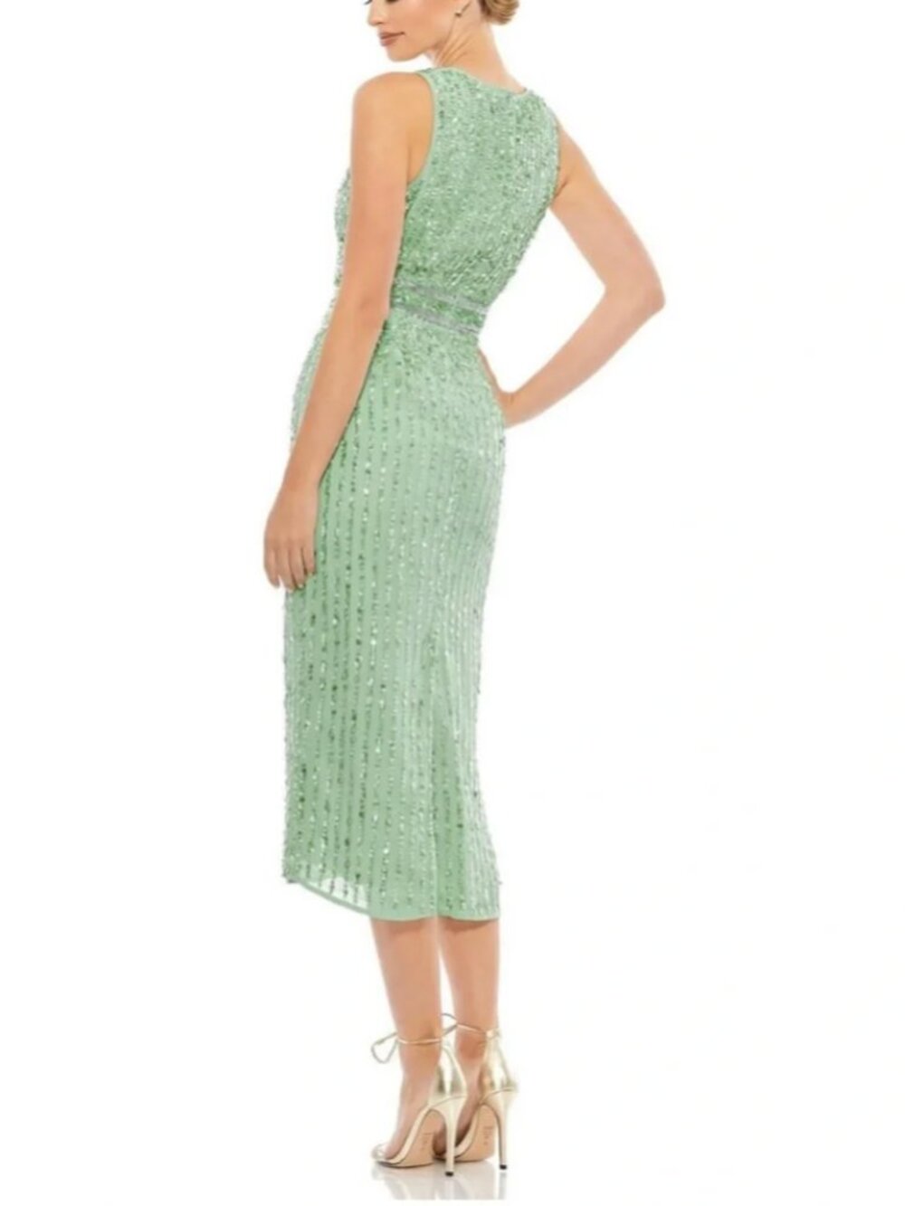 Mac Duggal 70267 Sequined Sleeveless V-Neck Midi Sheath Dress Size 10 - Picture 4 of 14